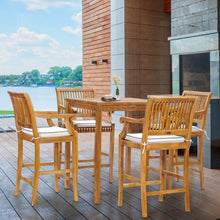 5 Piece Teak Wood Castle Patio Bistro Bar Set with 35" Bar Table & 4 Barstools with Arms