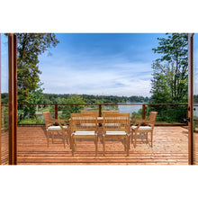 7 Piece Teak Wood Castle 63" Rectangular Medium Bistro Dining Set with 6 Arm Chairs