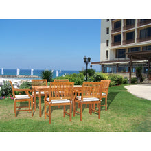 7 Piece Teak Wood Castle 63" Rectangular Medium Bistro Dining Set with 6 Arm Chairs
