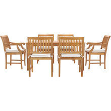 7 Piece Teak Wood Castle 63" Rectangular Medium Bistro Dining Set with 6 Arm Chairs