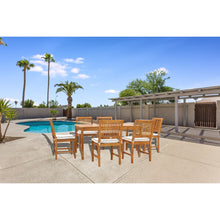7 Piece Teak Wood Castle 63" Rectangular Medium Bistro Dining Set with 6 Side Chairs