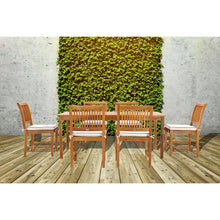 7 Piece Teak Wood Castle 71" Rectangular Large Bistro Dining Set with 6 Side Chairs