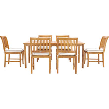7 Piece Teak Wood Castle 71" Rectangular Large Bistro Dining Set with 6 Side Chairs