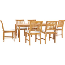 7 Piece Teak Wood Castle 71" Rectangular Large Bistro Dining Set with 6 Side Chairs