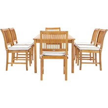 7 Piece Teak Wood Castle 71" Rectangular Large Bistro Dining Set with 6 Side Chairs