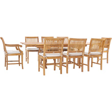 9 Piece Teak Wood Castle Patio Dining Set with Rectangular Extension Table, 6 Side Chairs and 2 Arm Chairs