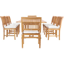 9 Piece Teak Wood Castle Patio Dining Set with Rectangular Extension Table, 6 Side Chairs and 2 Arm Chairs