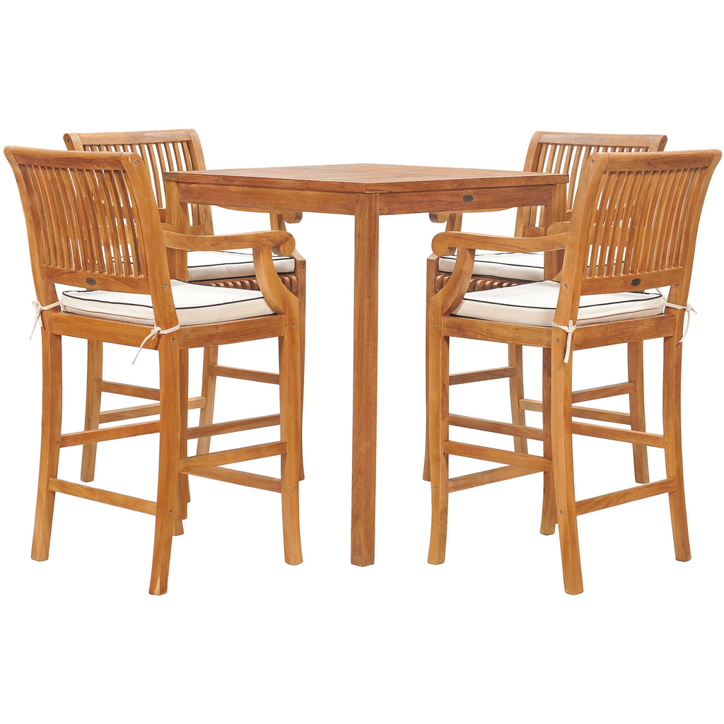 5 Piece Teak Wood Castle Patio Bistro Bar Set With 35