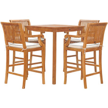 5 Piece Teak Wood Castle Patio Bistro Bar Set with 35" Bar Table & 4 Barstools with Arms
