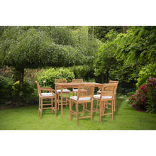 7 Piece Teak Wood Castle 63" Rectangular Medium Bistro Bar Set including 2 Barstools with Arms and 4 Barstools