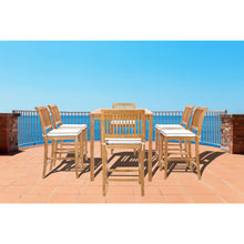 7 Piece Teak Wood Castle 63" Rectangular Medium Bistro Bar Set including 6 Barstools