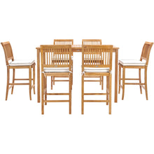 7 Piece Teak Wood Castle 63" Rectangular Medium Bistro Bar Set including 6 Barstools