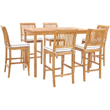 7 Piece Teak Wood Castle 63" Rectangular Medium Bistro Bar Set including 6 Barstools