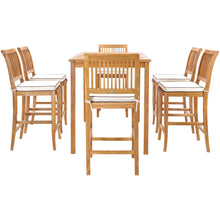 7 Piece Teak Wood Castle 63" Rectangular Medium Bistro Bar Set including 6 Barstools