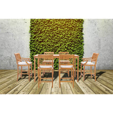 7 Piece Teak Wood Castle 71" Rectangular Large Bistro Bar Set including 2 Barstools with Arms and 4 Barstools