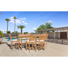 7 Piece Teak Wood Castle 71" Rectangular Large Bistro Bar Set including 2 Barstools with Arms and 4 Barstools