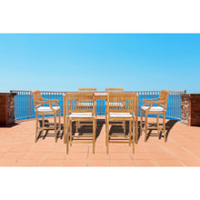 7 Piece Teak Wood Castle 71" Rectangular Large Bistro Bar Set including 6 Barstools with Arms