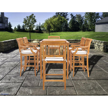 7 Piece Teak Wood Castle 71" Rectangular Large Bistro Bar Set including 6 Barstools with Arms
