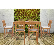 7 Piece Teak Wood Castle 71" Rectangular Large Bistro Bar Set including 6 Barstools