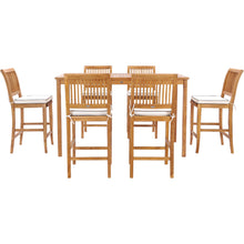 7 Piece Teak Wood Castle 71" Rectangular Large Bistro Bar Set including 6 Barstools