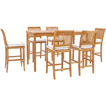 7 Piece Teak Wood Castle 71" Rectangular Large Bistro Bar Set including 6 Barstools