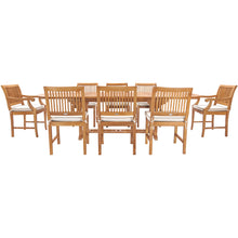 9 Piece Teak Wood Castle Patio Dining Set with Oval Extension Table, 6 Side Chairs and 2 Arm Chairs