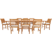 9 Piece Teak Wood Castle Patio Dining Set with Oval Extension Table, 6 Side Chairs and 2 Arm Chairs