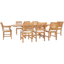 9 Piece Teak Wood Castle Patio Dining Set with Oval Extension Table, 6 Side Chairs and 2 Arm Chairs