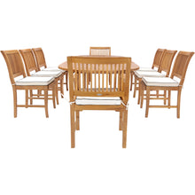 9 Piece Teak Wood Castle Patio Dining Set with Oval Extension Table, 6 Side Chairs and 2 Arm Chairs