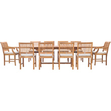 11 Piece Teak Wood Castle Patio Dining Set with Rectangular Double Extension Table, 8 Side Chairs and 2 Arm Chairs