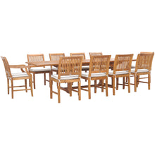 11 Piece Teak Wood Castle Patio Dining Set with Rectangular Double Extension Table, 8 Side Chairs and 2 Arm Chairs