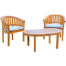 Teak Wood Peanut 3 Piece Patio Lounge Set, 2 Chairs & Coffee Table - Chic Teak