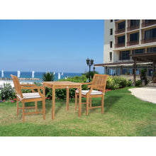 3 Piece Teak Wood Florence Intimate Bistro Dining Set with 27" Square Table and 2 Arm Chairs