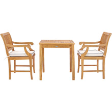 3 Piece Teak Wood Florence Intimate Bistro Dining Set with 27" Square Table and 2 Arm Chairs