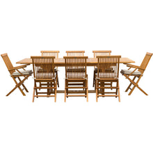 9 Piece Teak Wood Miami Patio Dining Set with Rectangular Extension Table, 2 Folding Arm Chairs and 6 Folding Side Chairs - Chic Teak