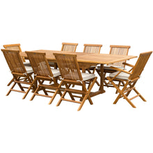 9 Piece Teak Wood Miami Patio Dining Set with Rectangular Extension Table, 2 Folding Arm Chairs and 6 Folding Side Chairs - Chic Teak