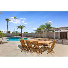 9 Piece Teak Wood Miami Patio Dining Set with Rectangular Extension Table, 2 Folding Arm Chairs and 6 Folding Side Chairs - Chic Teak