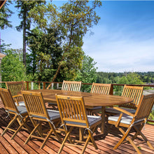 9 Piece Teak Wood Santa Barbara Patio Dining Set with Oval Extension Table, 2 Folding Arm Chairs and 6 Folding Side Chairs