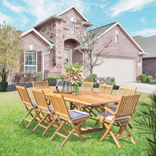 9 Piece Teak Wood Santa Barbara Patio Dining Set with Rectangular Extension Table, 2 Folding Arm Chairs and 6 Folding Side Chairs