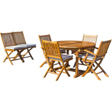 7 Piece Teak Wood Santa Barbara Patio Dining Set with Round to Oval Extension Table, 2 Arm Chairs and 4 Side Chairs with Cushions - Chic Teak