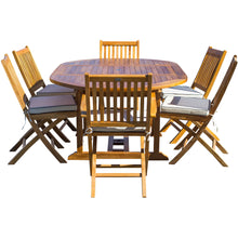 7 Piece Teak Wood Santa Barbara Patio Dining Set with Round to Oval Extension Table, 2 Arm Chairs and 4 Side Chairs with Cushions - Chic Teak