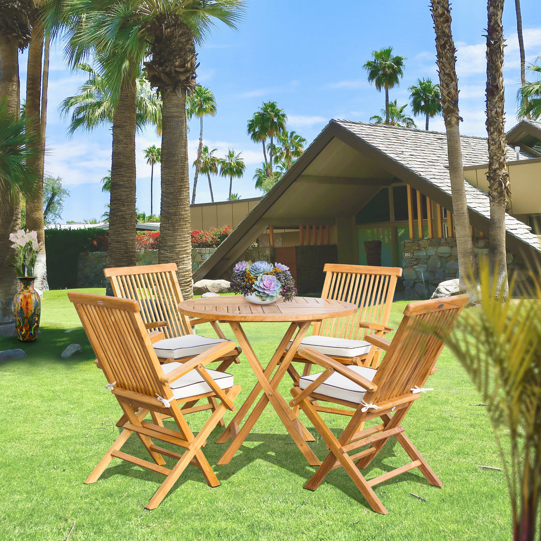 5 Piece Teak Wood California Dining Set with 47
