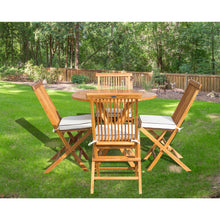 5 Piece Teak Wood California Dining Set with 47" Round Folding Table and 4 Folding Side Chairs and Cushions - Chic Teak