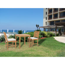 3 Piece Teak Wood Florence Intimate Bistro Dining Set with 27" Square Table and 2 Side Chairs