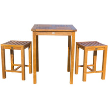 3 Piece Teak Wood Seville Small Counter Height Patio Bistro Set, 2 Counters Stools and 27" Square Table - Chic Teak