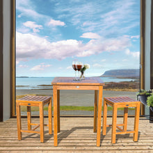 3 Piece Teak Wood Seville Small Counter Height Patio Bistro Set, 2 Counters Stools and 27" Square Table
