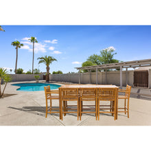 9 Piece Teak Wood Maldives Patio Bistro Bar Set, 71" Bar Table, 2 Barstools with Arms and 6 Armless Barstools - Chic Teak