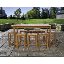 9 Piece Teak Wood Santa Monica Patio Bistro Bar Set, 71" Bar Table and 8 Barstools - Chic Teak