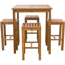5 Piece Teak Wood Havana Patio Bar Set with 35" Table & 4 Barstools - Chic Teak