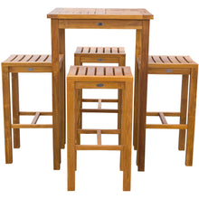 5 Piece Teak Wood Havana Small Patio Bistro Bar Set with 27" Square Table and 4 Barstools - Chic Teak